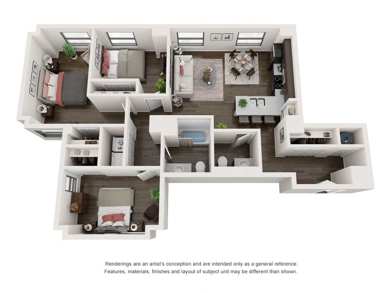 3 Bedroom 1.5 Bath 3D Floorplan 3 Bedroom 1.5 Bath 1120 Square Feet 3D Floorplan - The Arts Lofts at Dayton Arcade, Dayton, OH
